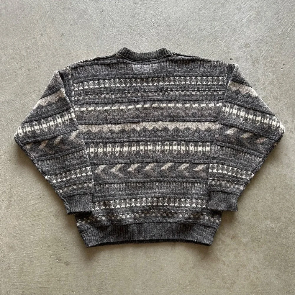 Vintage 90s Eddie Bauer Sweater Size Large Gray Striped Wool Pullover‎ USA Made